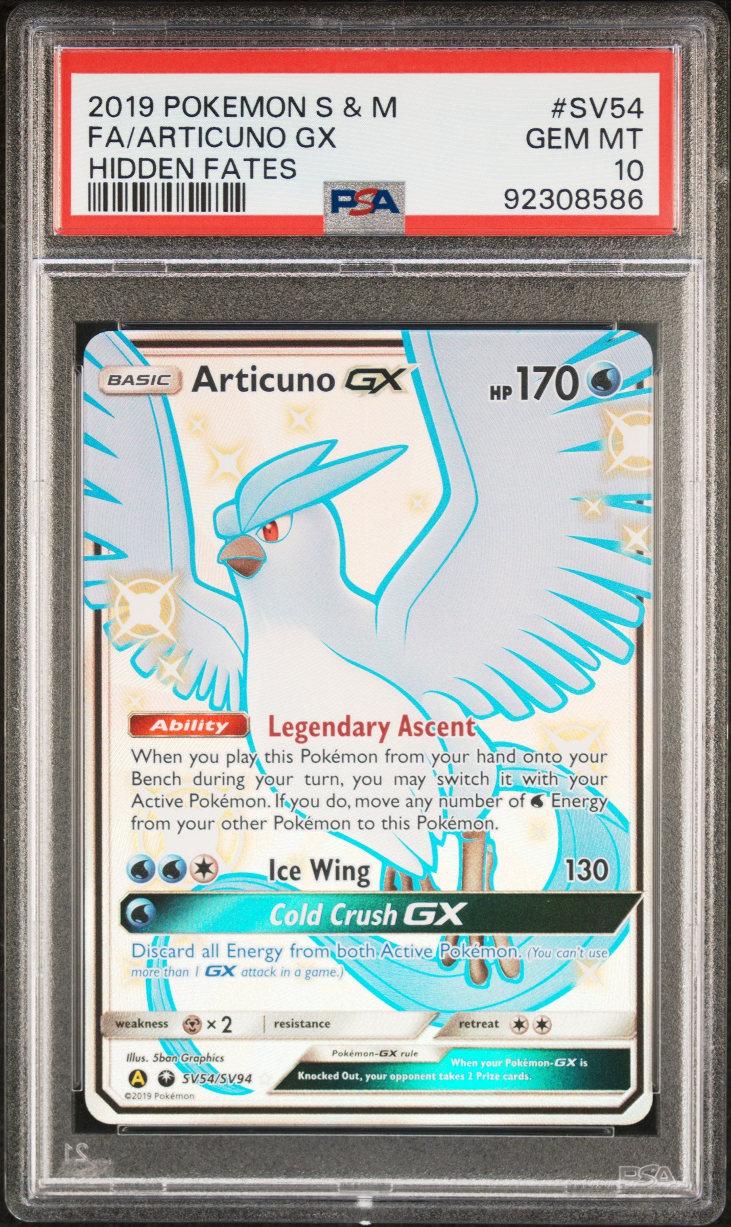 Fa/Articuno Gx SV54 Pokemon Sun & Moon Hidden Fates PSA 10